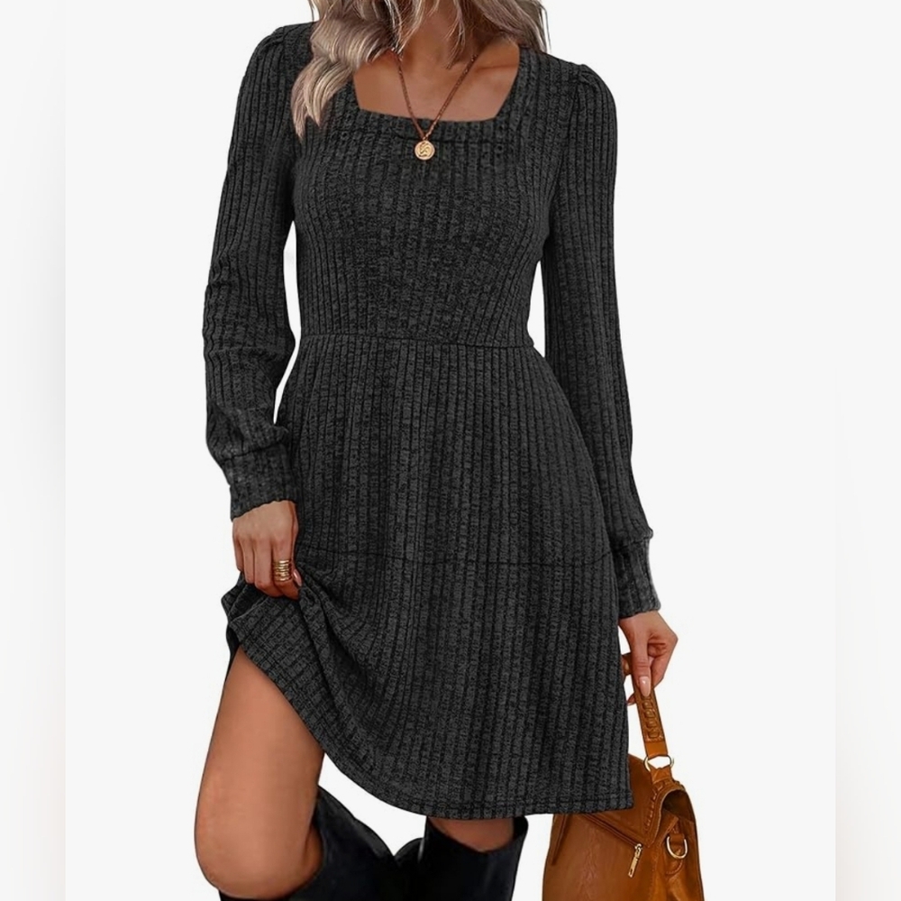 *NWT* Sampeel Square Neck Long Sleeve Casual Babydoll Sweater Knit Dress, Small